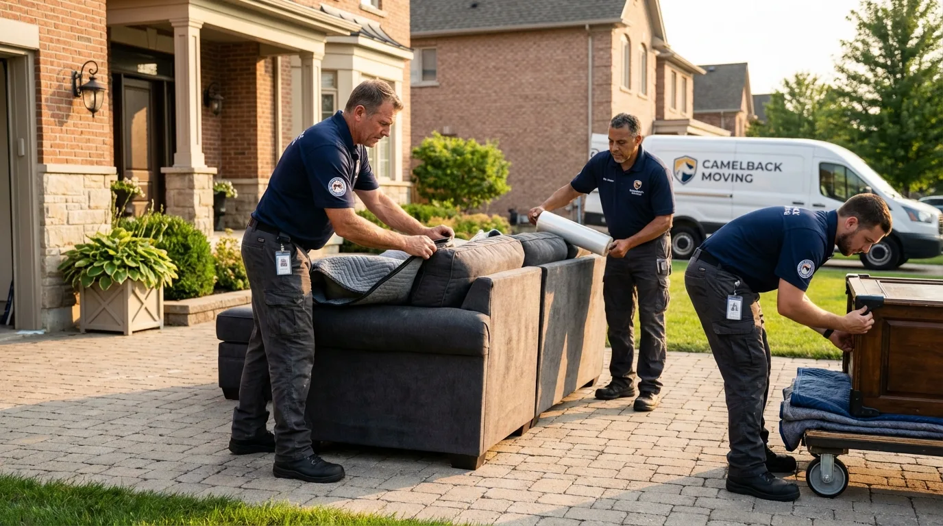 Large estate moving crew wrapping furniture in Richland, PA