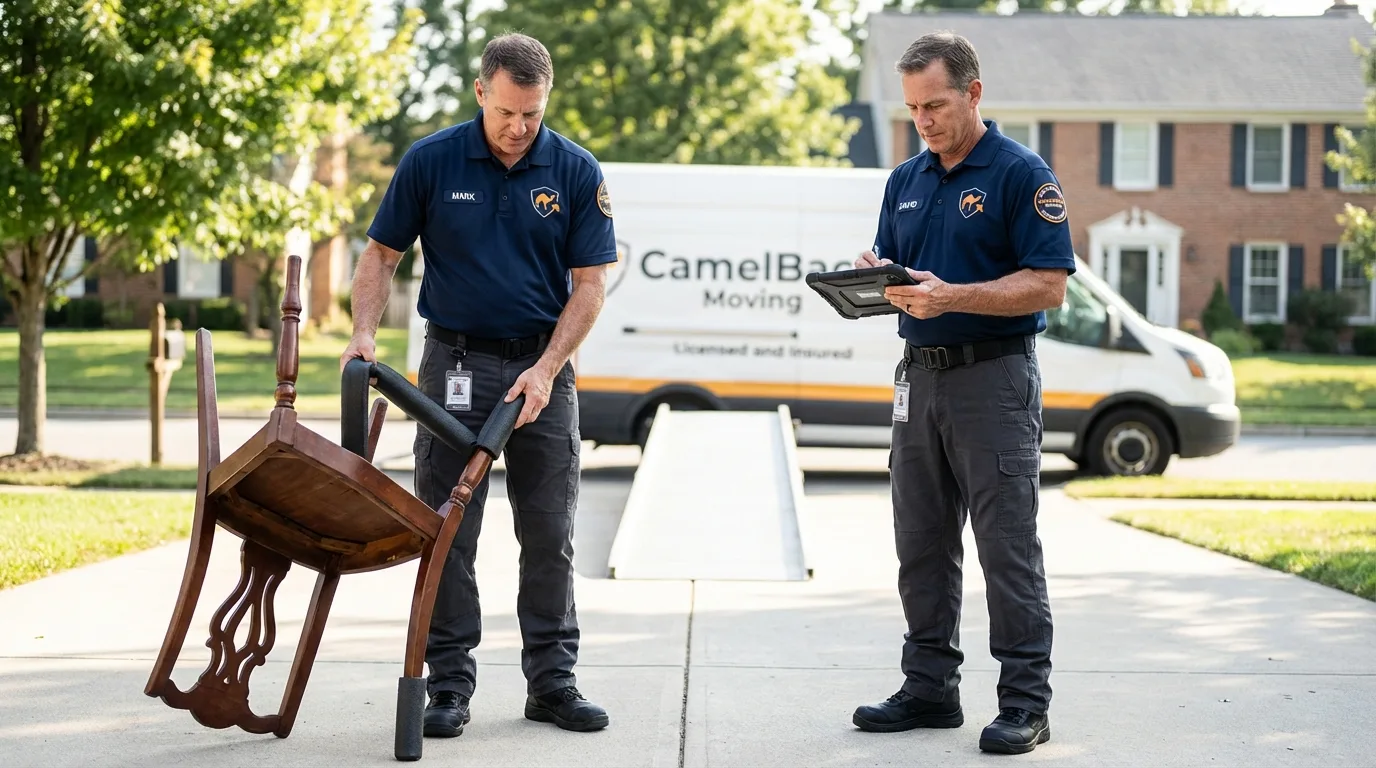 Movers inspecting furniture for damage prevention before loading in Richland, PA